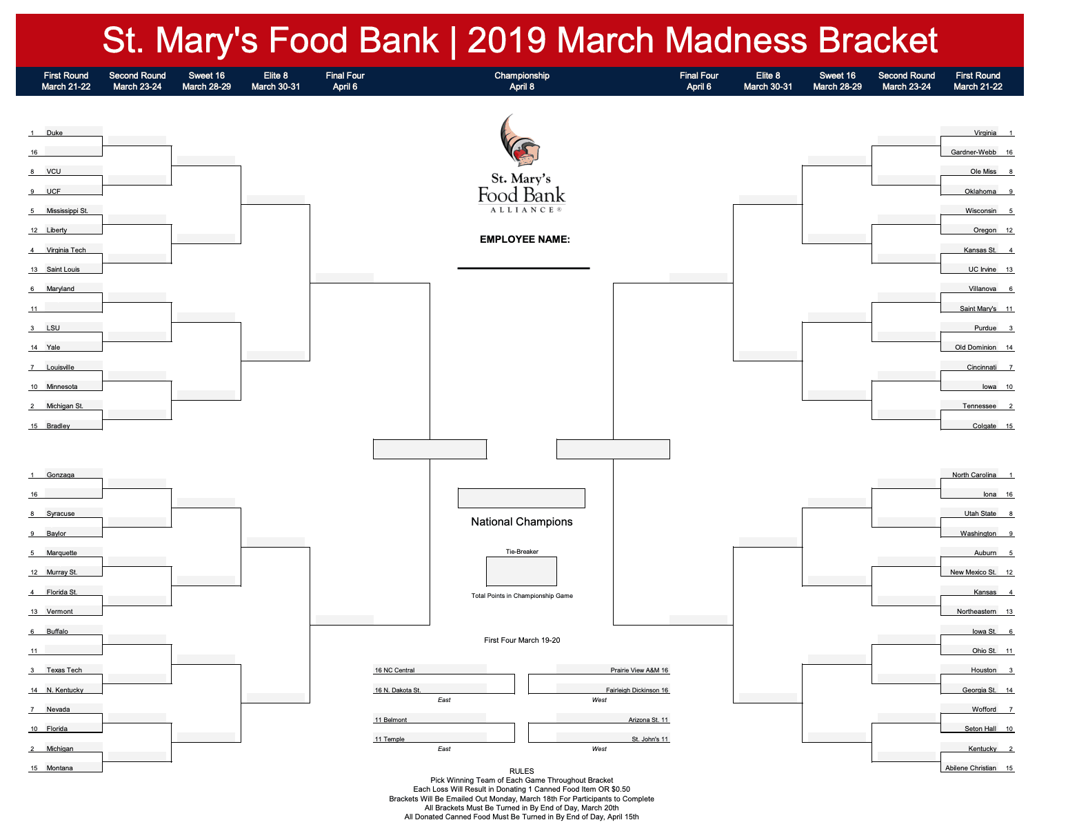 St. Mary's Food Bank 1st Annual March Madness Food Drive