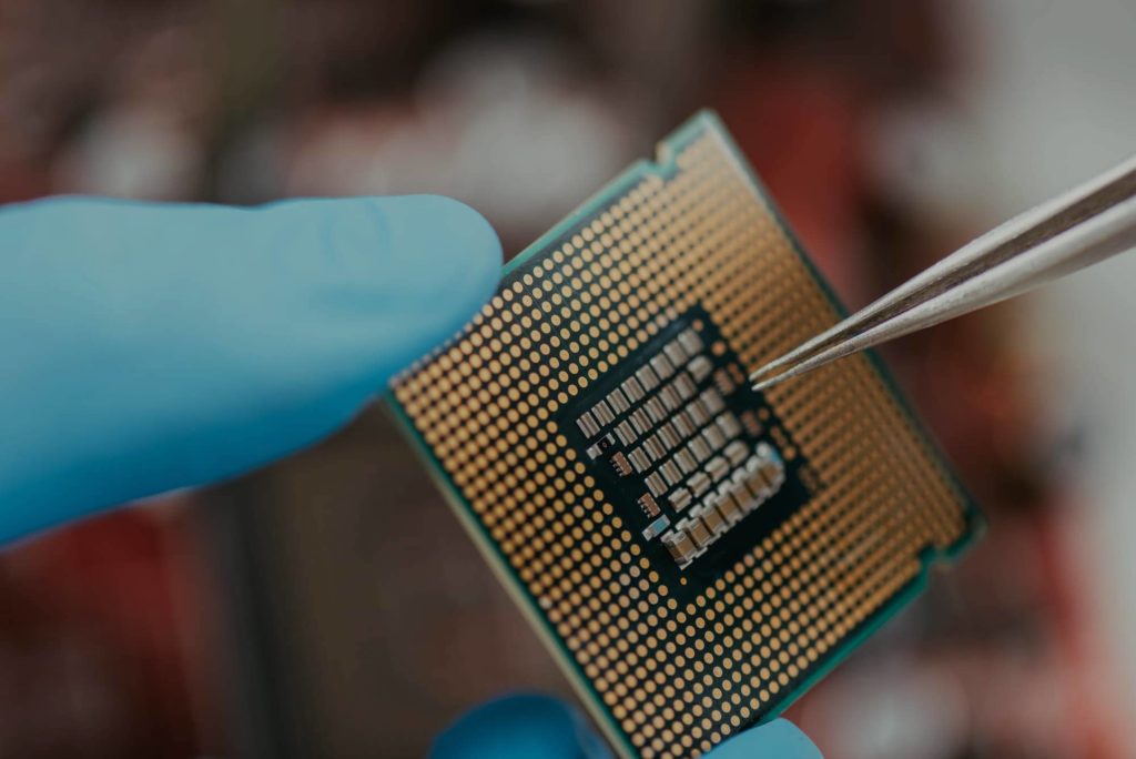 Closeup view of a semiconductor.